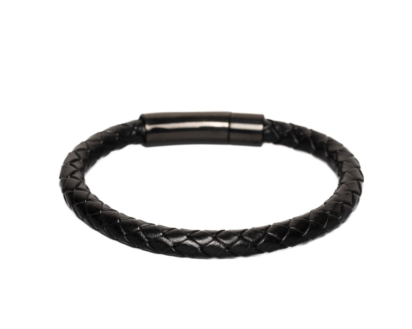 bracelet cuir tressé fermoir noir